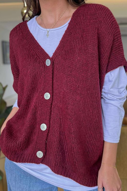 Made in Italy Hush Button Knit Waistcoat Burgundy